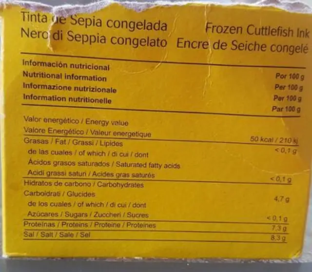 Tinta de sepia congelada nutrition facts table