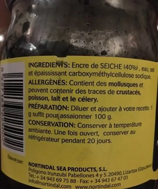 Encre de seiche ingredients label