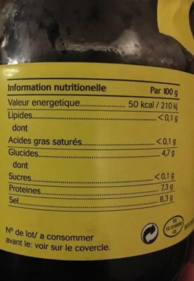 Encre de seiche nutrition facts table