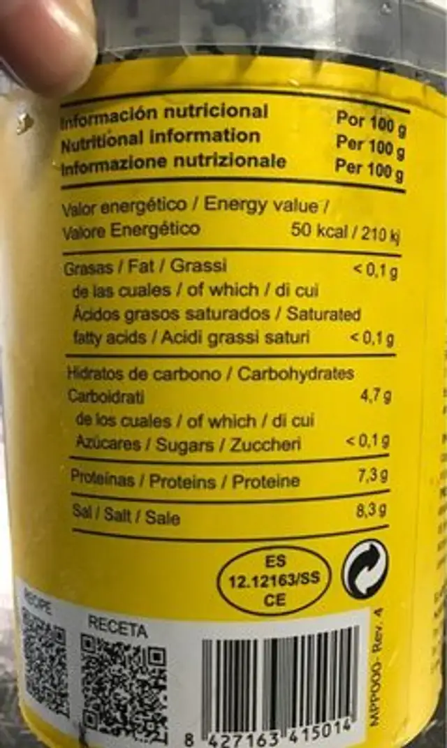 Tinta de calamar nutrition facts table