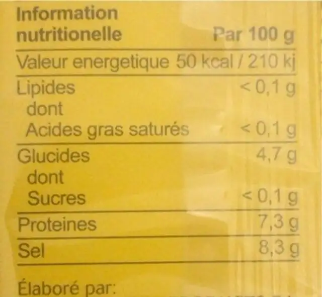 Encre de seiche nutrition facts table