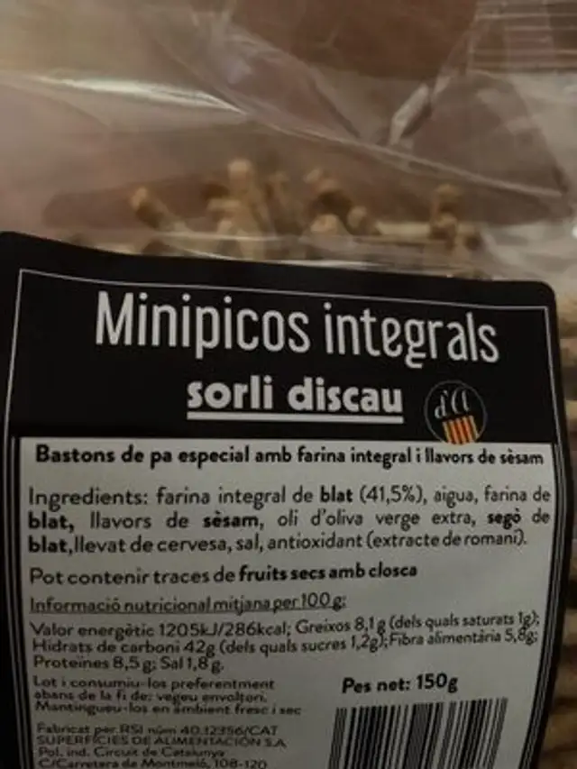 Minipicos integrales ingredients label