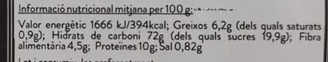 Pa de panses nutrition facts table