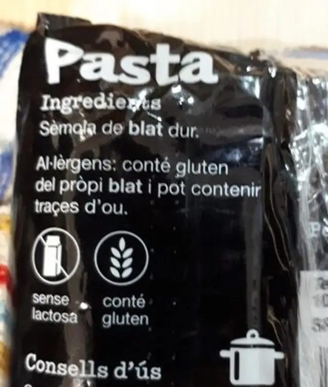Pasta ingredients label