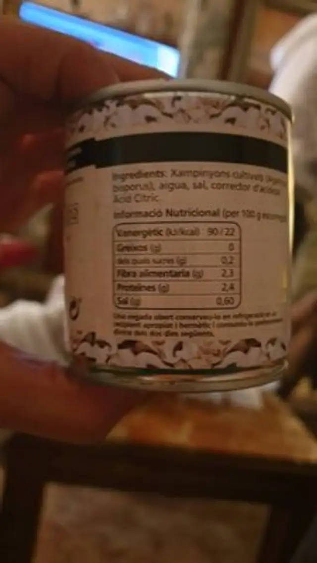 Unknown nutrition facts table