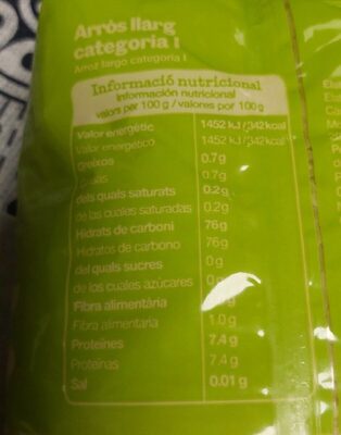 Arroz largo nutrition facts table