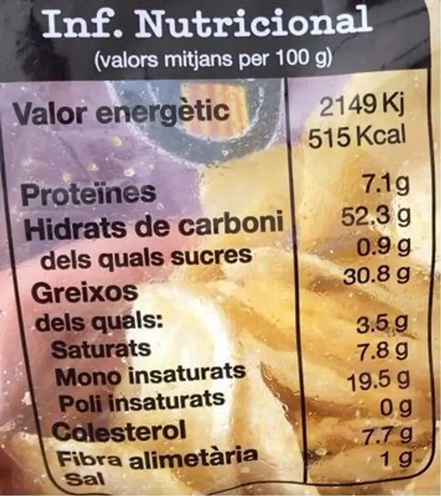 Patates artesanes fregides nutrition facts table