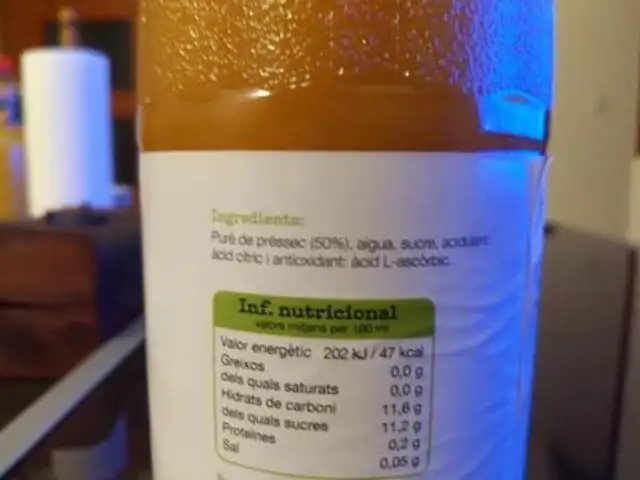 Suc de Préssec ingredients label