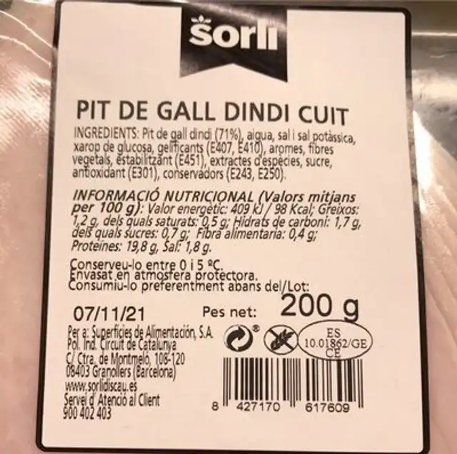 Pit de gall dindi cuit nutrition facts table