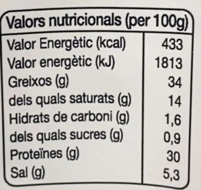 Espatlla d’enceball de camp iberic nutrition facts table
