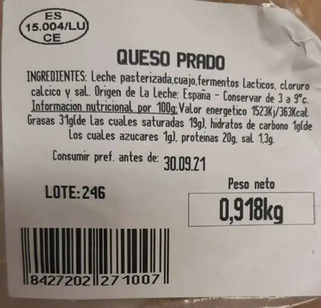 Queso nutrition facts table