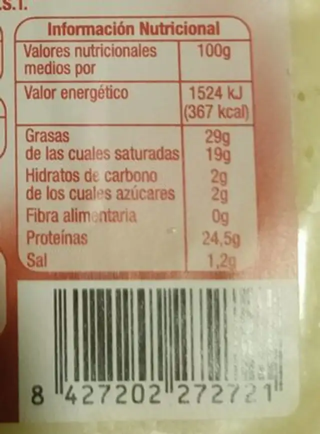 Taco de queso nutrition facts table
