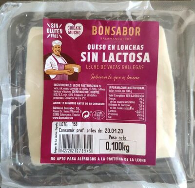 Queso en lonchas sin lactosa front packaging