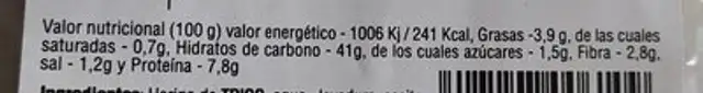 Pan especial para torrijas nutrition facts table