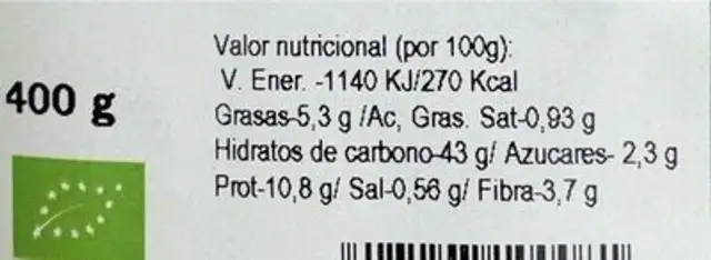 Pan Espelta integral 100% nutrition facts table