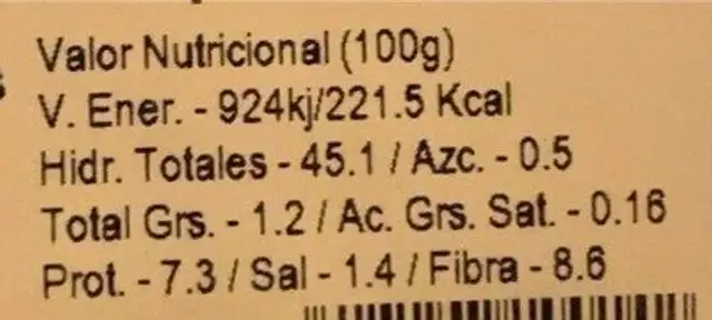 Pan redondo centeno nutrition facts table
