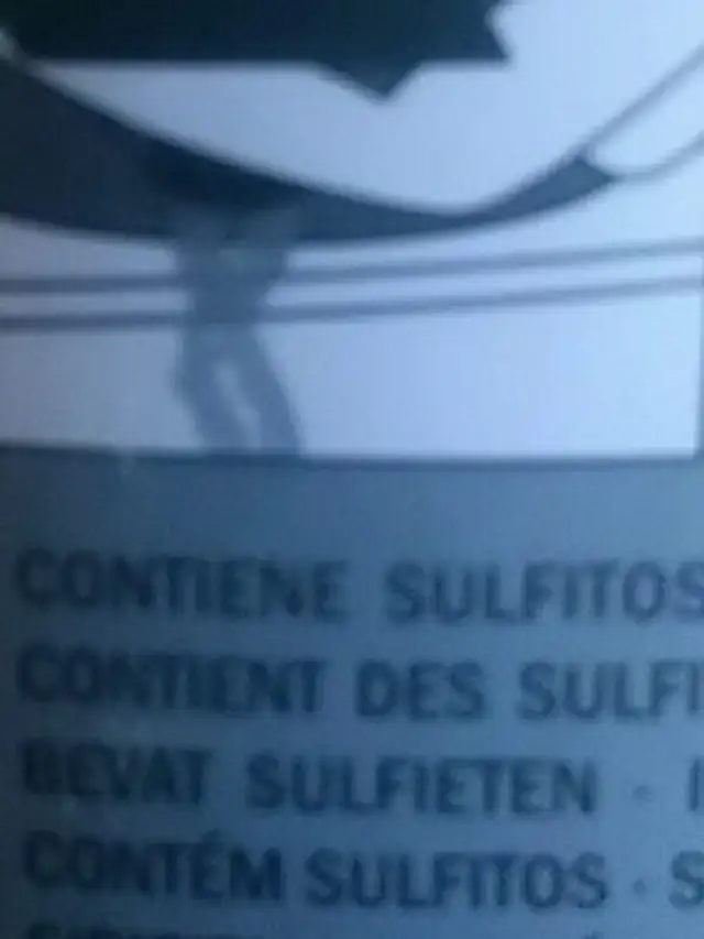 vino blanco. ingredients label