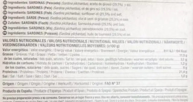 Sardinilla En Aceite Vegetal Pepus Pepus nutrition facts table