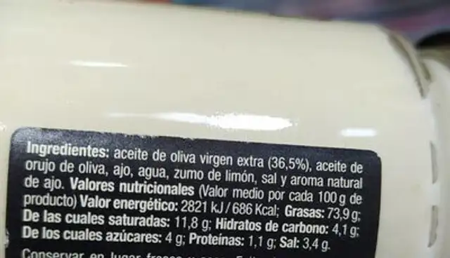 Salsa allí i oli nutrition facts table