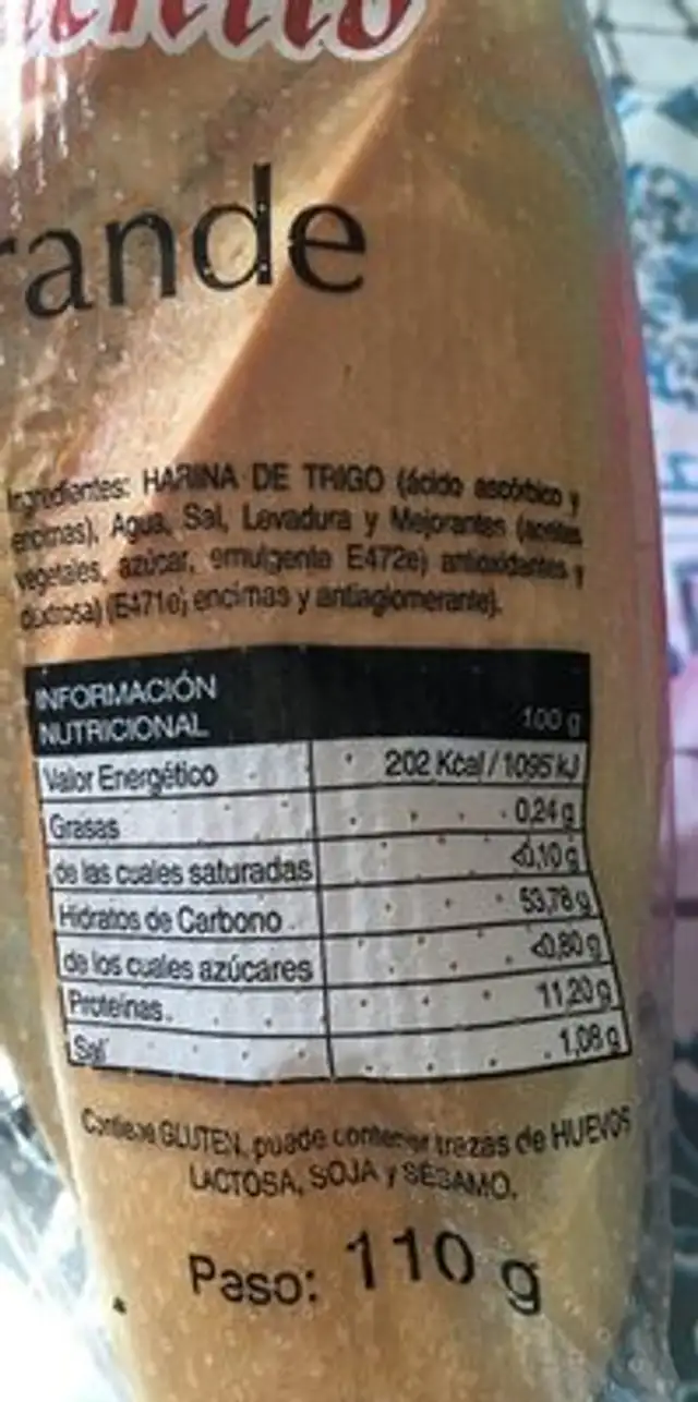 Viena grande nutrition facts table