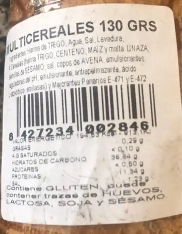 Pan nutrition facts table