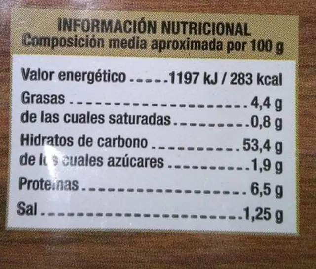 Bases de pizza artesanas nutrition facts table
