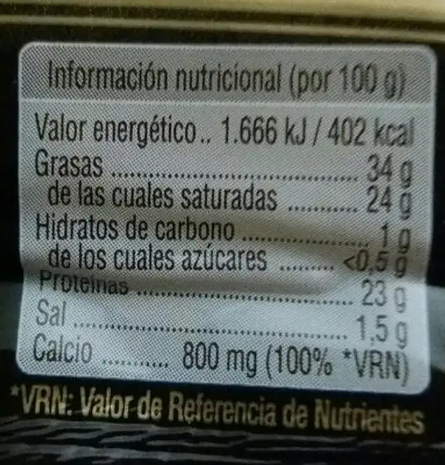 Queso de oveja nutrition facts table
