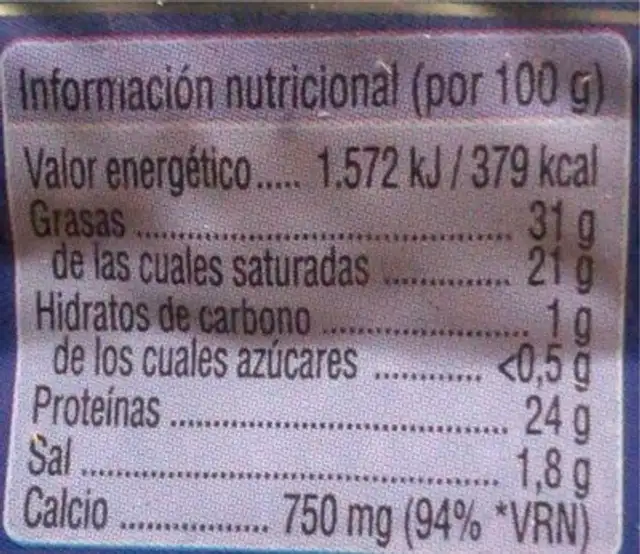 Queso Semi Curado nutrition facts table