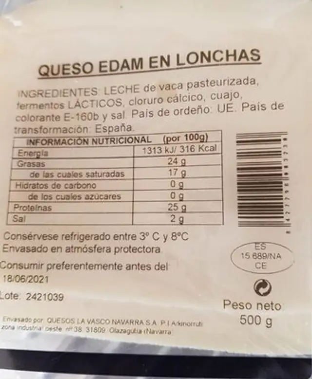 Queso Edam en lonchas