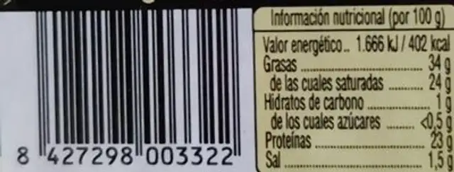 Queso de obeja nutrition facts table