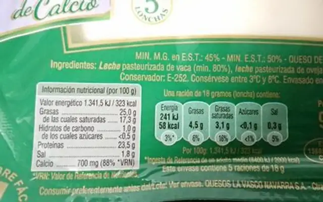 Albéniz Queso Tierno nutrition facts table