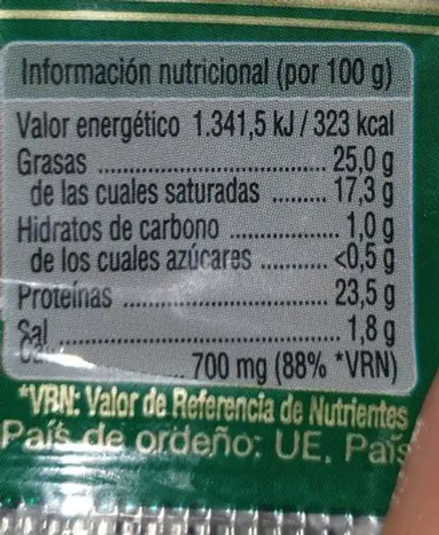 Queso tierno nutrition facts table