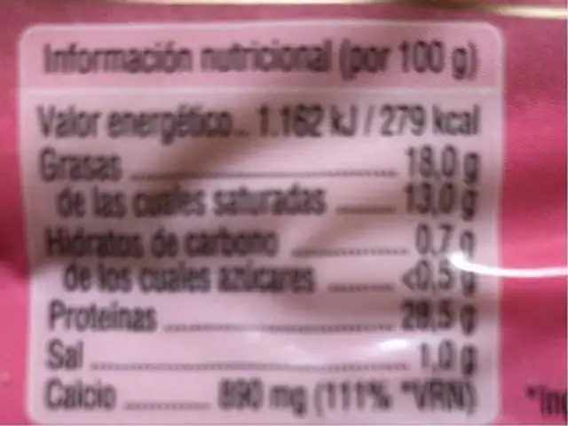 Queso tierno light nutrition facts table