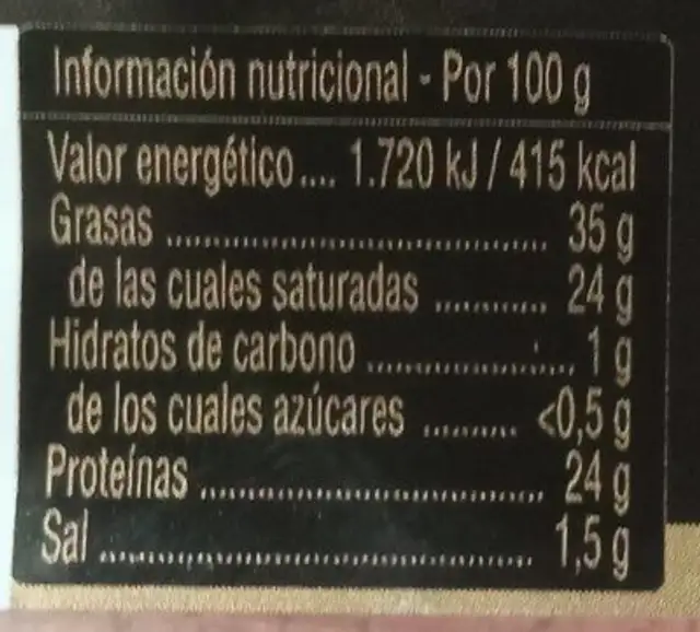 Queso reserva 12 meses nutrition facts table