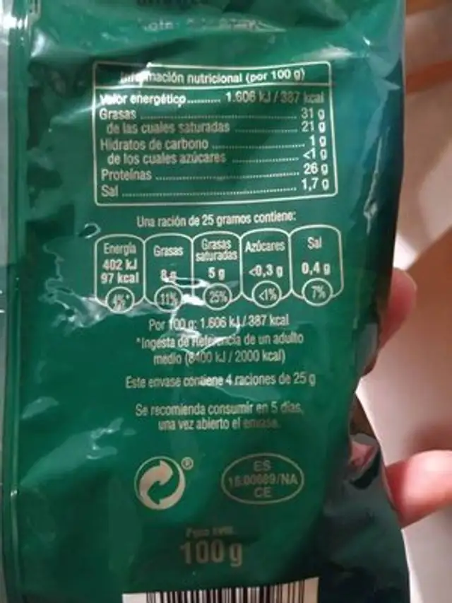 Daditos de  Queso nutrition facts table