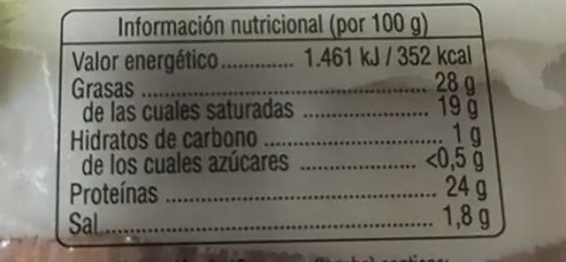 Queso semicurado nutrition facts table