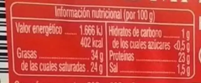 Queso de oveja ahumado nutrition facts table