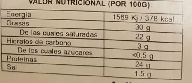 Queso rallado nutrition facts table