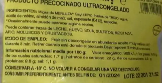 Varitas de merluza empanadas nutrition facts table