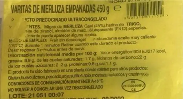 Varitas de merluza nutrition facts table