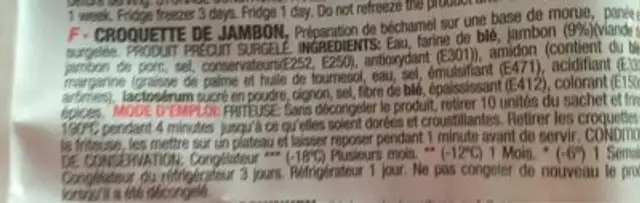 Croquette de jambon ingredients label