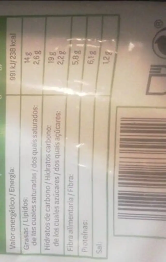 Nuggets vegetales nutrition facts table