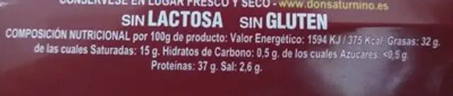 Jamón de cebo Ibérico nutrition facts table