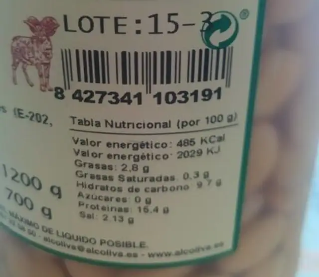 Altramuces nutrition facts table