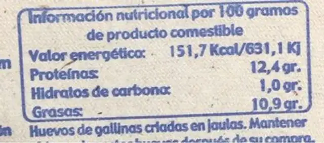 Huevos nutrition facts table