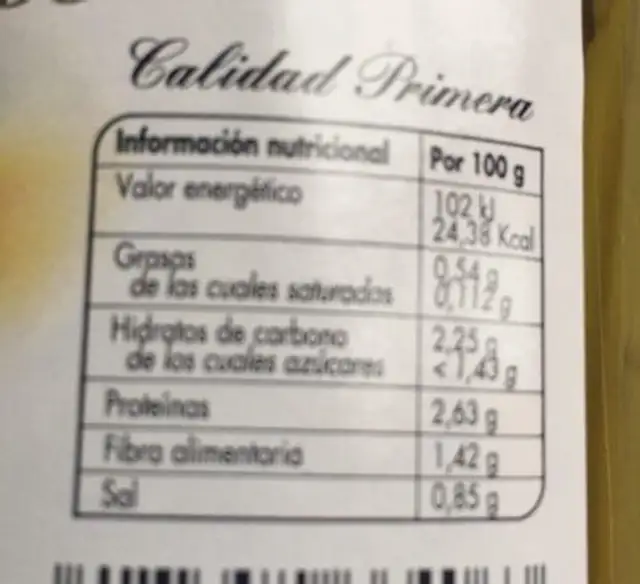 Esparragos verdes ingredients label