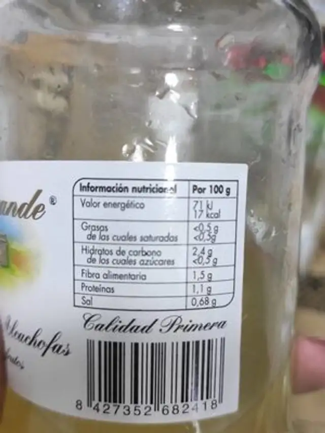 Corazones de alcachofa nutrition facts table