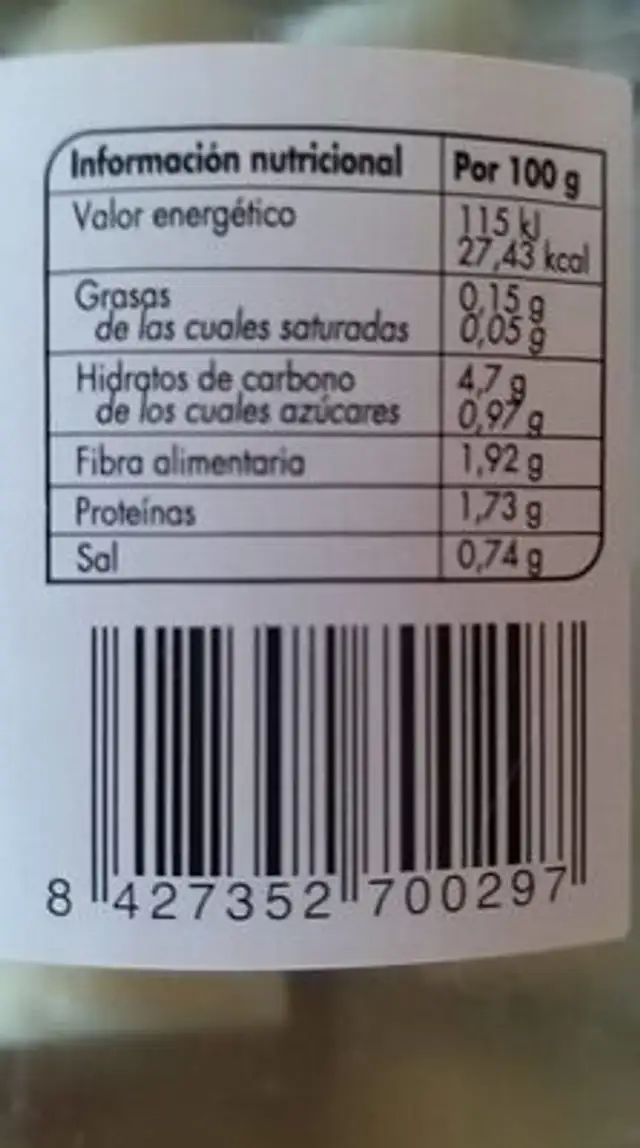 Casagrande corazones de palmito natural enteros nutrition facts table