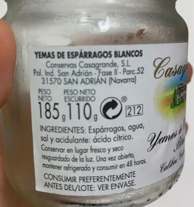 Esparragos nutrition facts table
