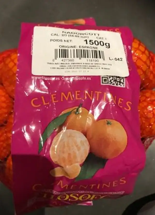 Clementine ingredients label